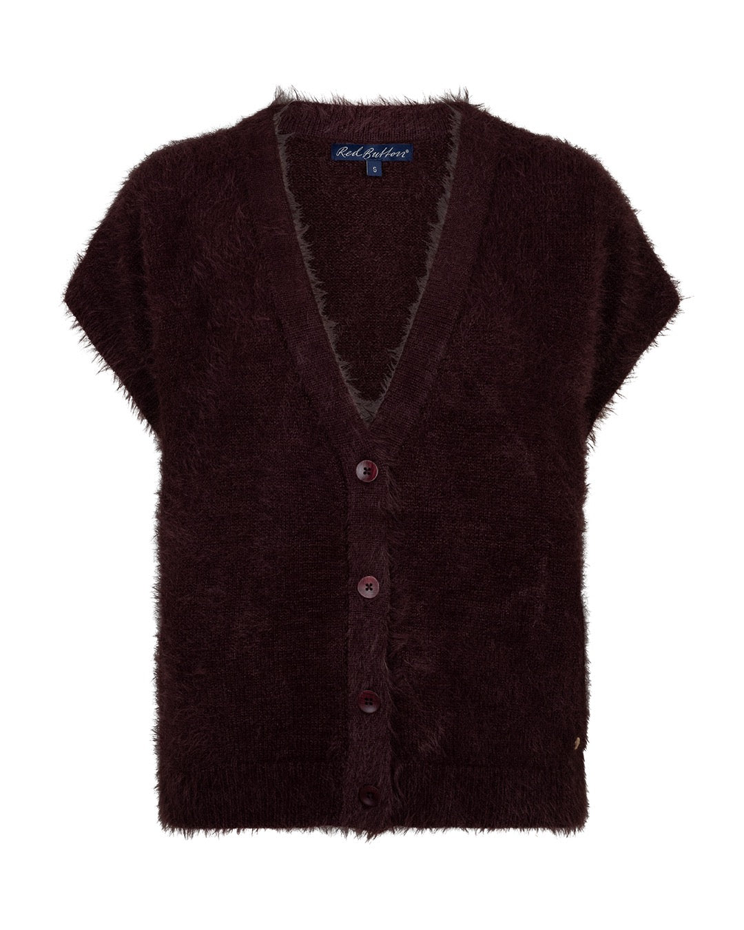 Red Button Sleeveless fuzzy cardigan