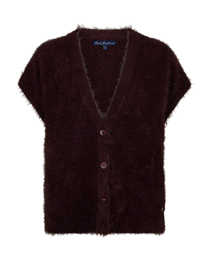 Red Button Sleeveless fuzzy cardigan