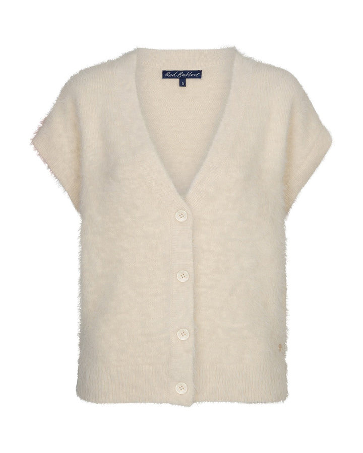 Red Button Sleeveless fuzzy cardigan