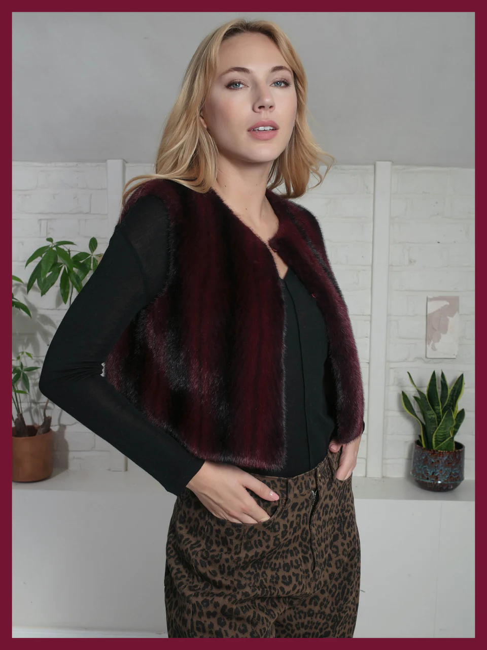 Nooki Faux Fur Gilet Plum
